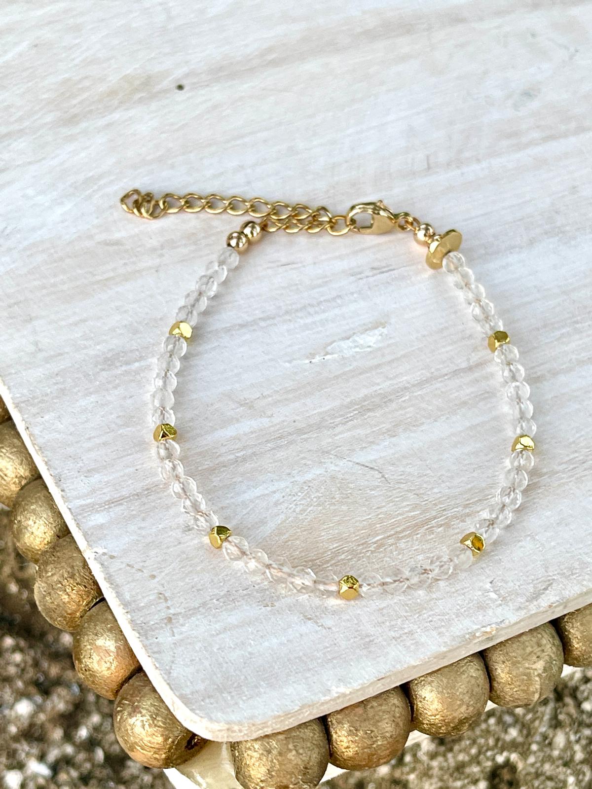 April Birthstone Eka Clear Quartz and Herkimer  Diamonds Bracelet