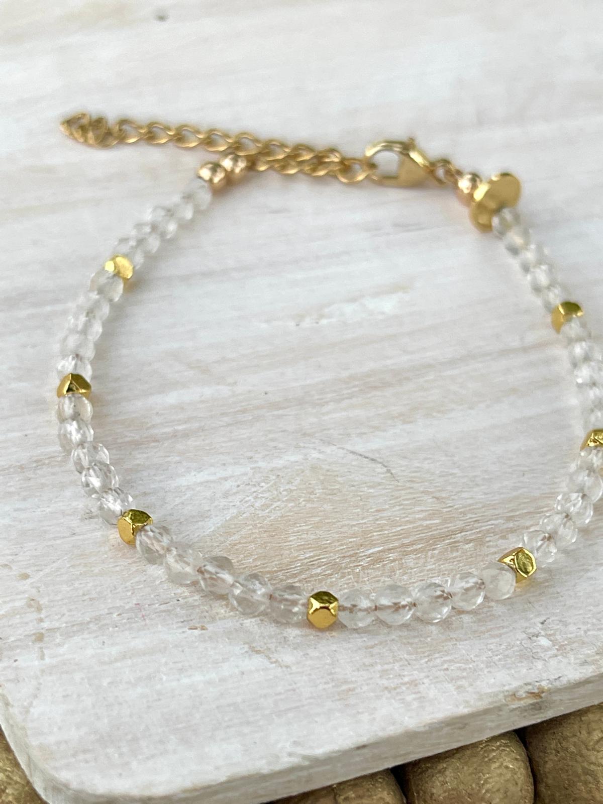April Birthstone Eka Clear Quartz and Herkimer  Diamonds Bracelet