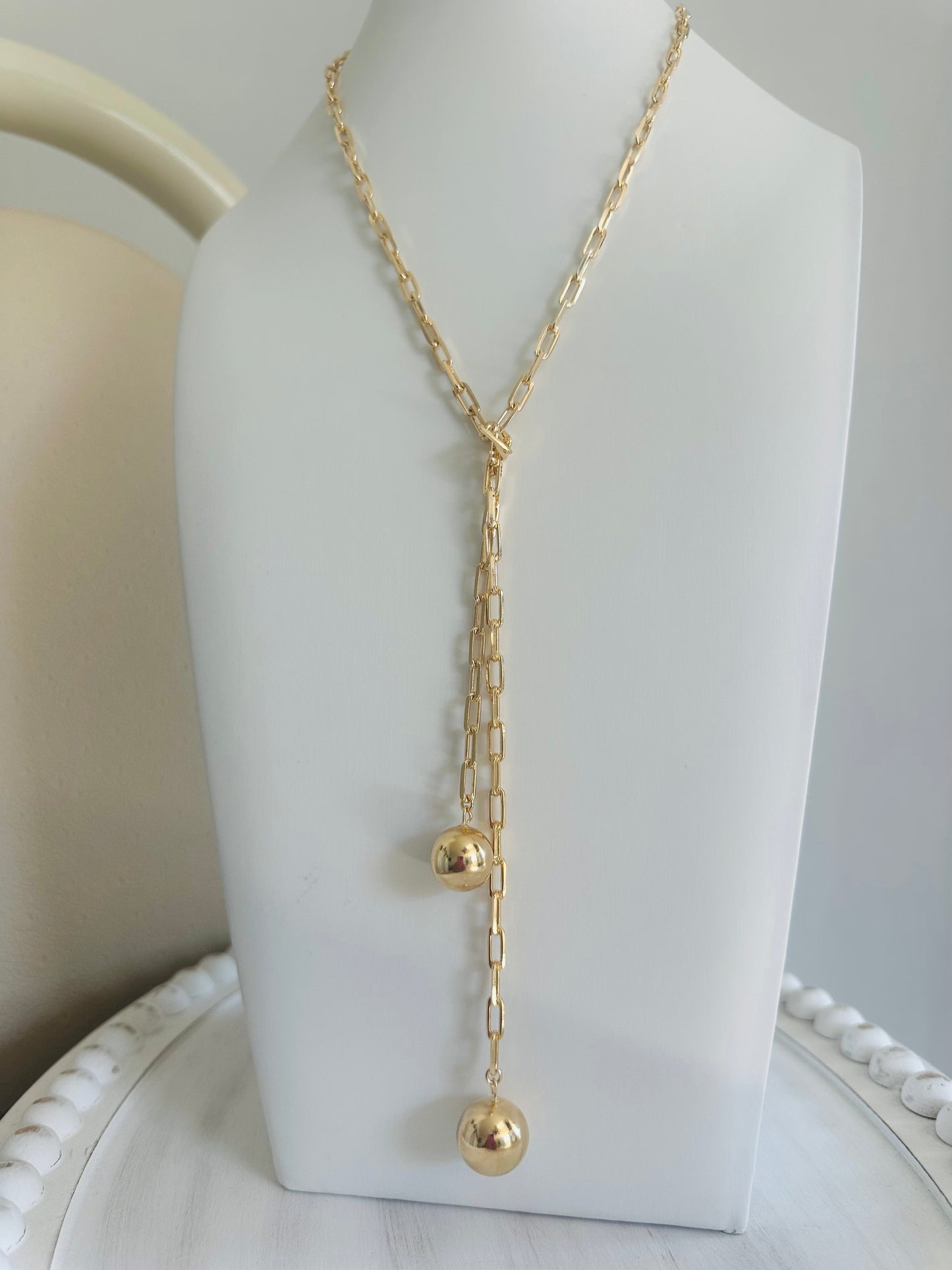 Gold-filled Lariat Necklace  With Spheres