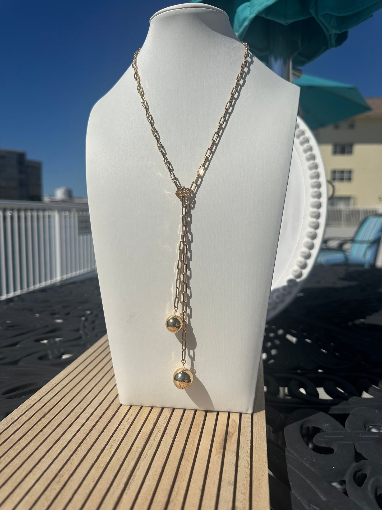 Gold-filled Lariat Necklace  With Spheres