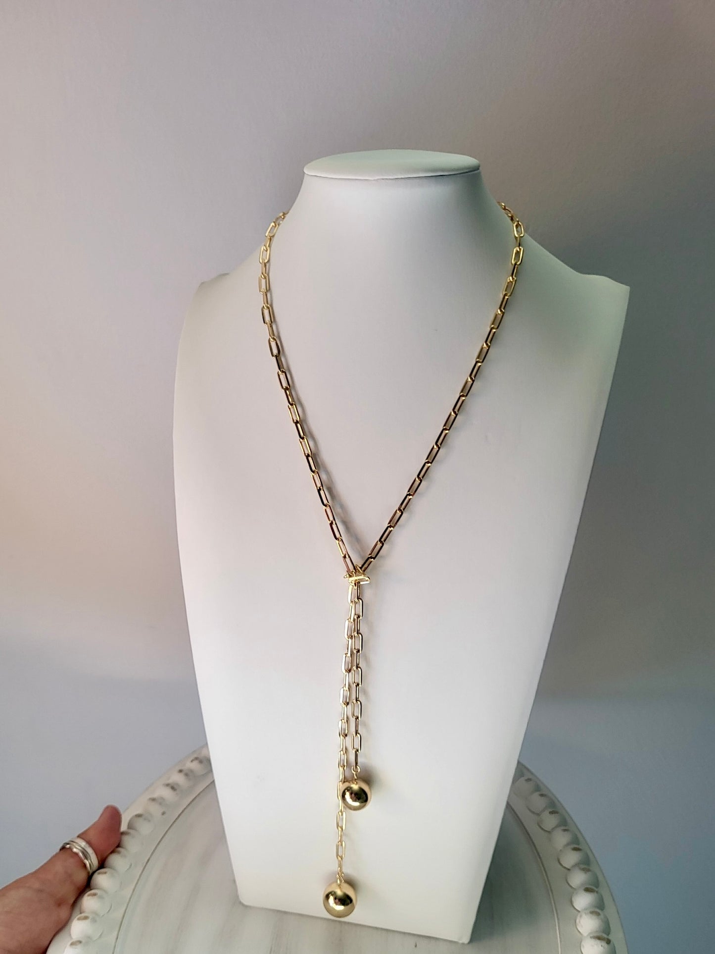 Gold-filled Lariat Necklace  With Spheres