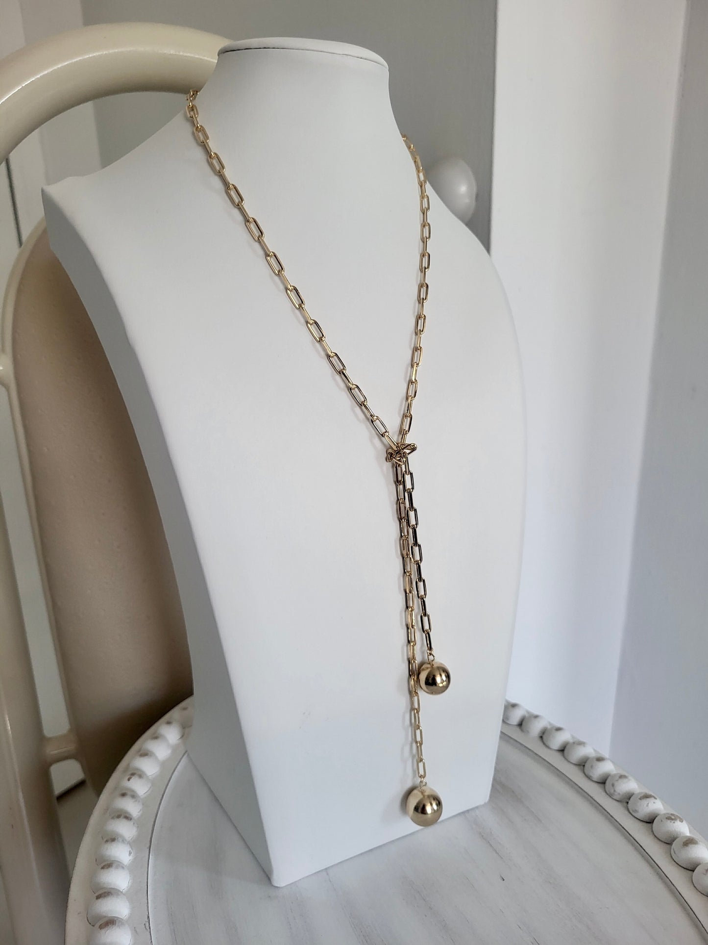 Gold-filled Lariat Necklace  With Spheres