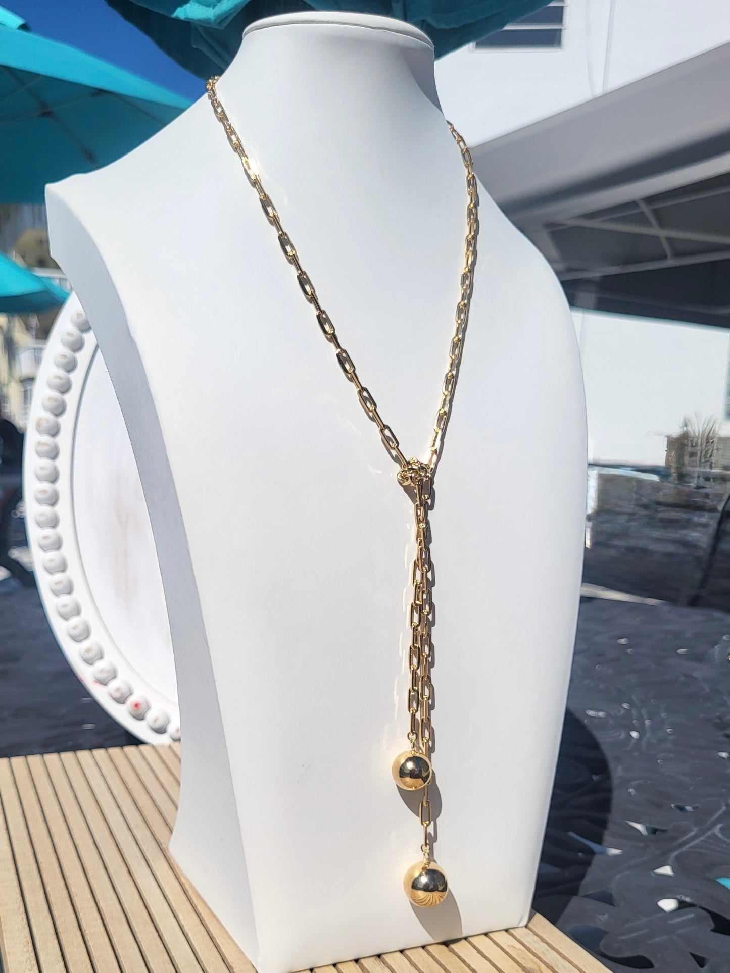 Gold-filled Lariat Necklace  With Spheres