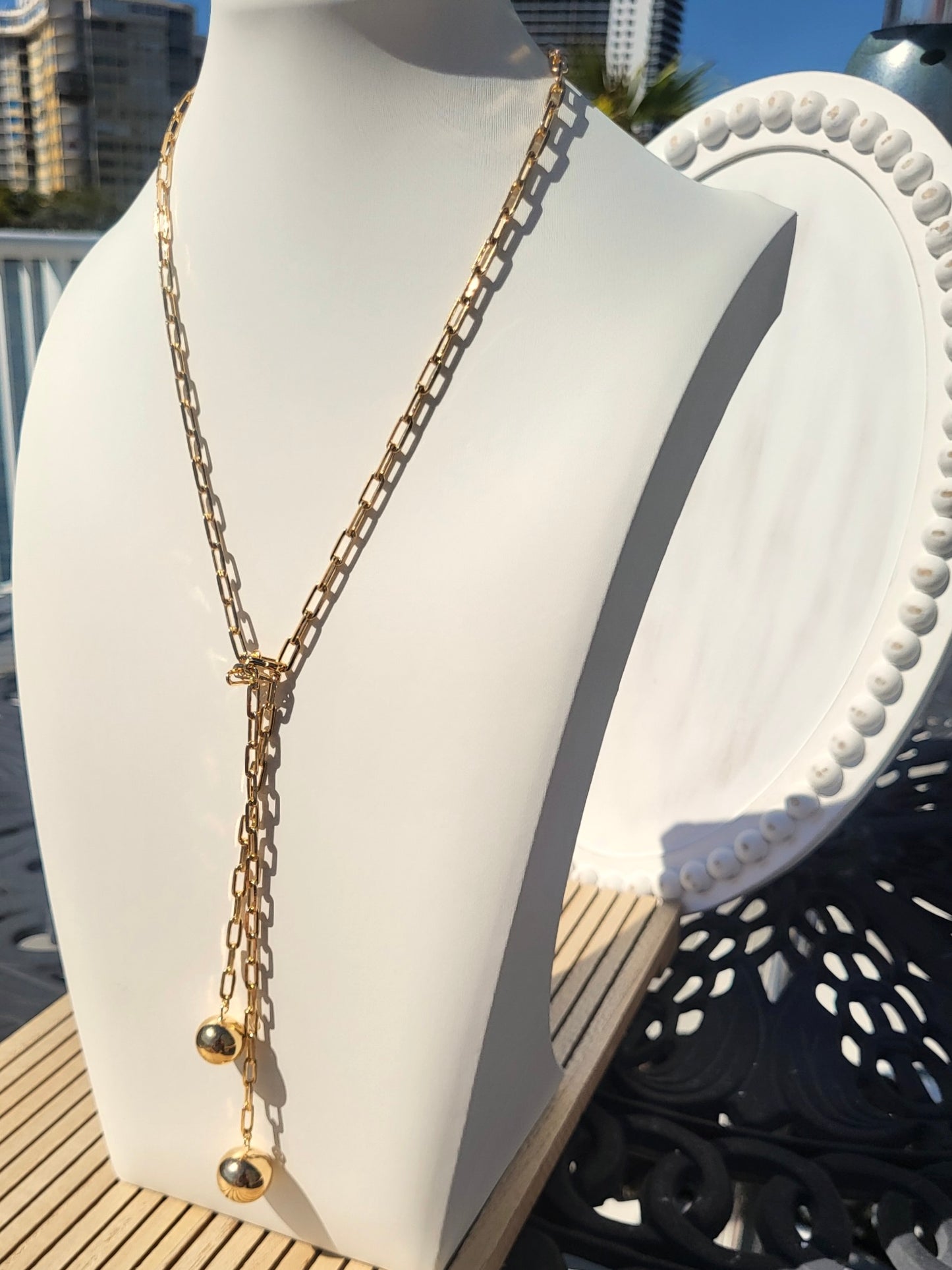 Gold-filled Lariat Necklace  With Spheres